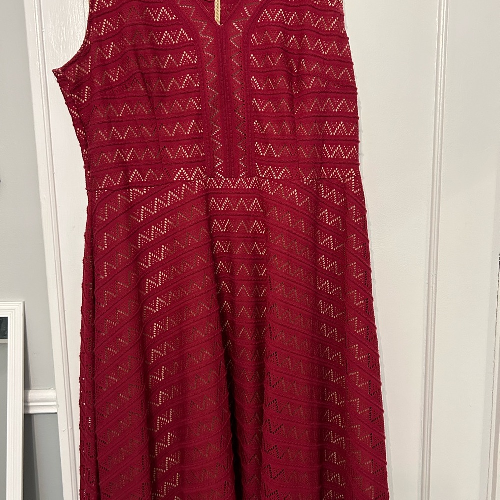 Cranberry, sleeveless dress, flair skirted dress